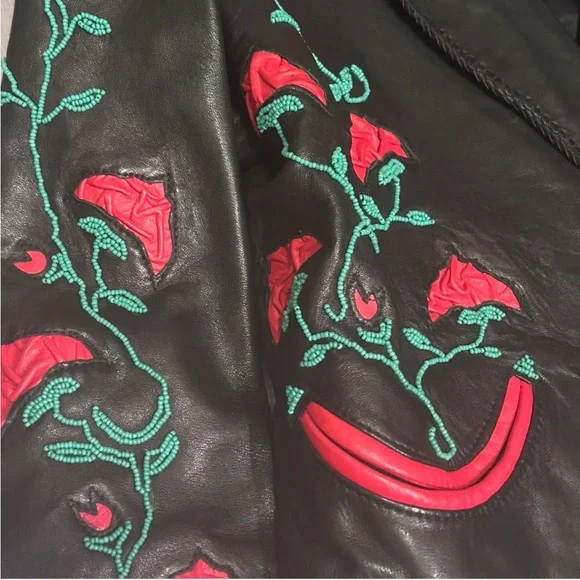 Vintage, rare, and unique beaded leather moto jacket - Picture 5 of 7